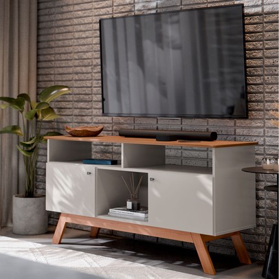 Rack para TV Até 43 Polegadas Villa 2 Portas 1 Prateleira Off White/Nature - Pnr Móveis