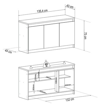Balcão Buffet Alvin 3 Portas 1 Prateleira Mel/Off White - Viero Móveis