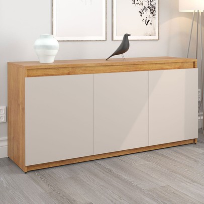 Balcão Buffet Alvin 3 Portas 1 Prateleira Mel/Off White - Viero Móveis
