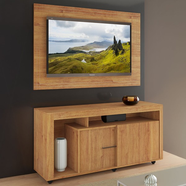 Rack com Painel para TV Até 55 Polegadas Sinfonia 2 Portas Mel - Viero Móveis