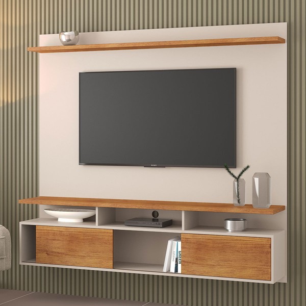 Painel para TV Até 70 Polegadas Adrian 2 Portas 1 Prateleira Off White/Mel - Viero Móveis