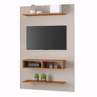 Painel para TV Até 42 Polegadas Isaac 2 Prateleiras 2 Nichos Off White/Mel - Viero Móveis