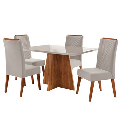 Mesa de Jantar 4 Lugares Stilo Mel/Blonde/Veludo Pastel - Viero Móveis