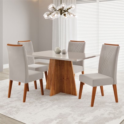 Mesa de Jantar 4 Lugares Stilo Mel/Blonde/Veludo Pastel - Viero Móveis