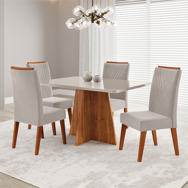 Mesa de Jantar 4 Lugares Stilo Mel/Blonde/Veludo Pastel - Viero Móveis