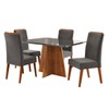 Mesa de Jantar 4 Lugares Stilo com Vidro Mel/Vidro Grafite/Veludo Cinza - Viero Móveis