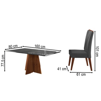 Mesa de Jantar 6 Lugares Stilo Mel/Cinza/Veludo Cinza - Viero Móveis