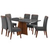 Mesa de Jantar 6 Lugares Stilo com Vidro Mel/Grafite/Veludo Cinza - Viero Móveis