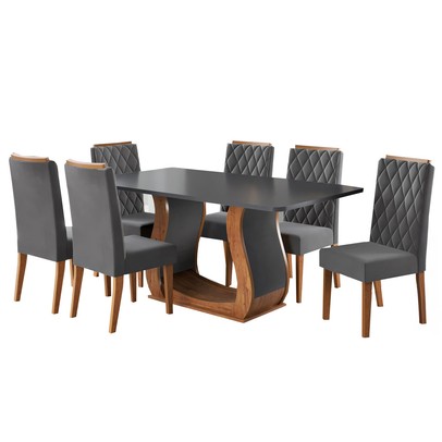 Mesa de Jantar 6 Lugares Lana Mel/Cinza/Veludo Cinza - Viero Móveis