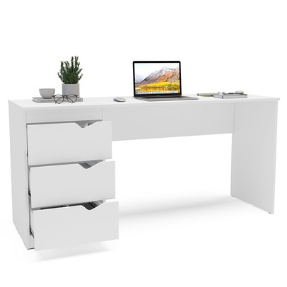 Mesa Escrivaninha Porto 3 Gavetas Branco- Politorno
