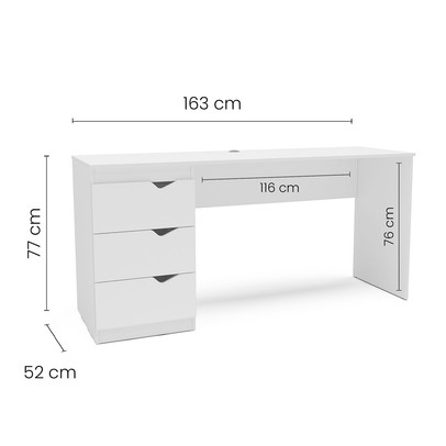 Mesa Escrivaninha Porto 3 Gavetas Branco- Politorno