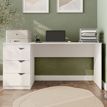 Mesa Escrivaninha Porto 3 Gavetas Branco- Politorno