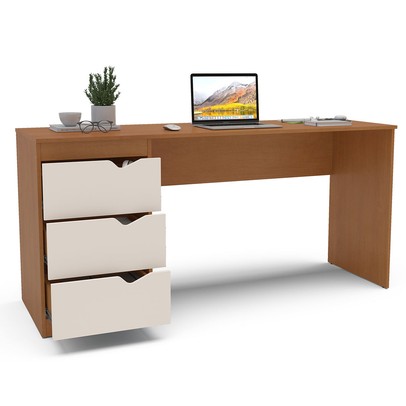 Mesa Escrivaninha Porto 3 Gavetas Freijó/Creme - Politorno