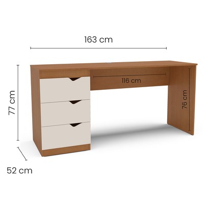 Mesa Escrivaninha Porto 3 Gavetas Freijó/Creme - Politorno
