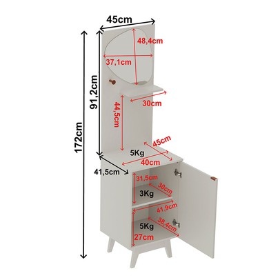 Aparador 1 Porta 1 Prateleira com Espelho Ap2312 Branco - Tecno Mobili