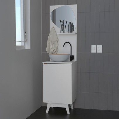 Armário de Banheiro 1 Porta 1 Prateleira com Espelho Bn3684 Branco - Tecno Mobili