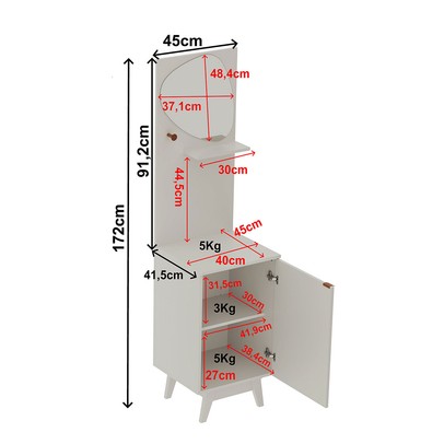 Armário de Banheiro 1 Porta 1 Prateleira com Espelho Bn3684 Branco - Tecno Mobili