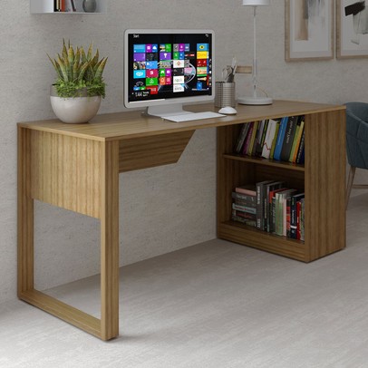 Mesa Escrivaninha 1 Prateleira Me4182 Amêndoa - Tecno Mobili