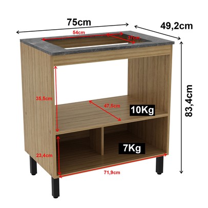 Balcão de Cozinha para Cooktop 75 Cm 1 Porta Bl3315 Amêndoa -Tecno Mobili