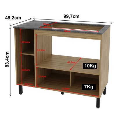 Balcão de Cozinha para Cooktop 99,7 Cm 2 Portas Bl3316 Amêndoa - Tecno Mobili