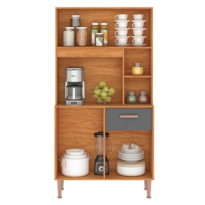 Cozinha Compacta Dália 4 Portas 1 Gaveta Cinamomo/Grafite - Fellicci