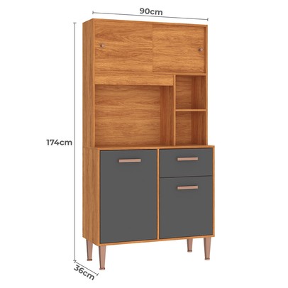 Cozinha Compacta Dália 4 Portas 1 Gaveta Cinamomo/Grafite - Fellicci