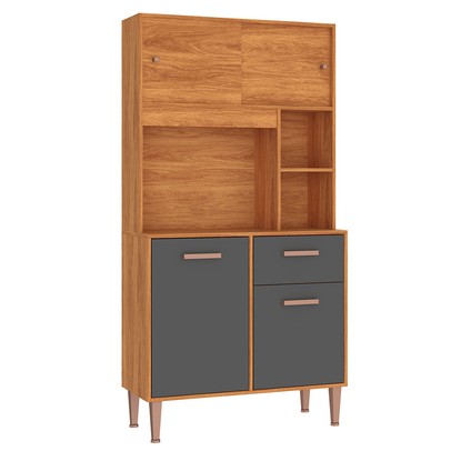 Cozinha Compacta Dália 4 Portas 1 Gaveta Cinamomo/Grafite - Fellicci