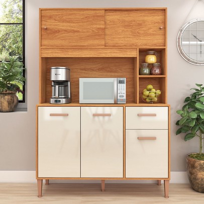 Cozinha Compacta Pérola 5 Portas 1 Gaveta Cinamomo/Off White - Fellicci