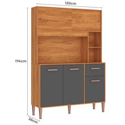 Cozinha Compacta Pérola 5 Portas 1 Gaveta Cinamomo/Grafite - Fellicci