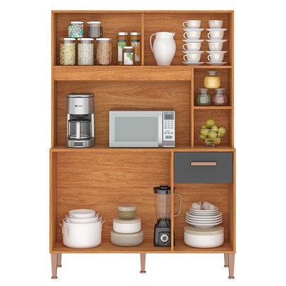 Cozinha Compacta Pérola 5 Portas 1 Gaveta Cinamomo/Grafite - Fellicci