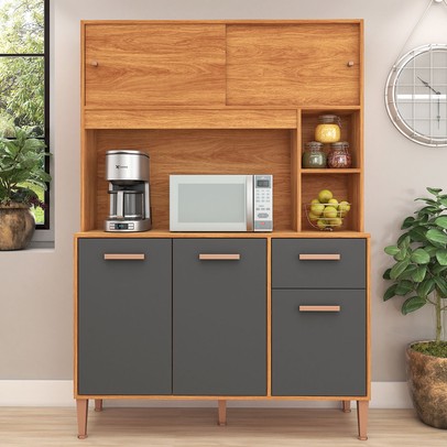 Cozinha Compacta Pérola 5 Portas 1 Gaveta Cinamomo/Grafite - Fellicci