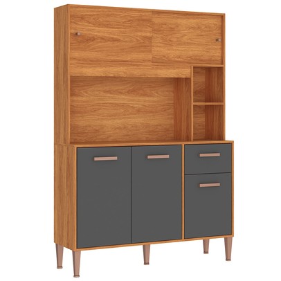 Cozinha Compacta Pérola 5 Portas 1 Gaveta Cinamomo/Grafite - Fellicci