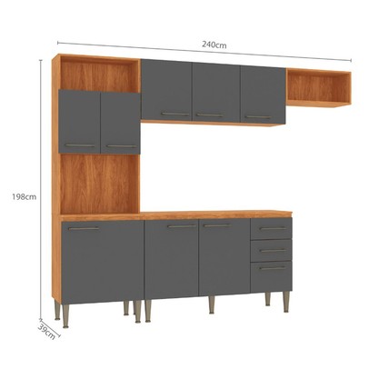 Cozinha Completa Malu 9 Portas 2 Gavetas Cinamomo/Grafite - Fellicci