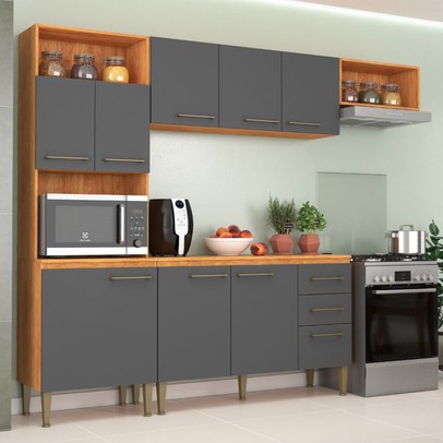 Cozinha Completa Malu 9 Portas 2 Gavetas Cinamomo/Grafite - Fellicci