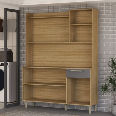 Armário de Cozinha com Balcão Cataguera 6 Portas 1 Gaveta Freijó/Gris - Panorama Móveis