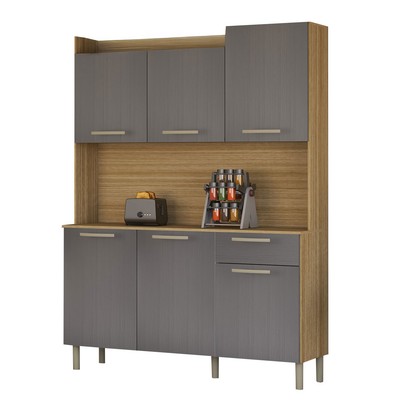 Armário de Cozinha com Balcão Cataguera 6 Portas 1 Gaveta Freijó/Gris - Panorama Móveis