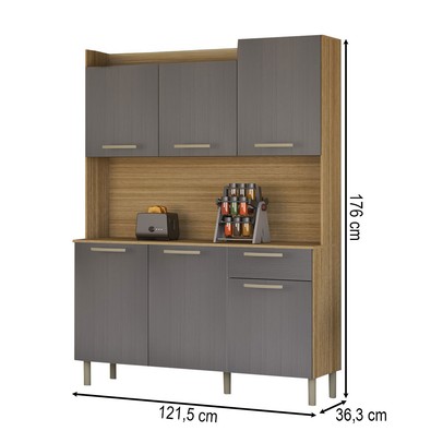 Armário de Cozinha com Balcão Cataguera 6 Portas 1 Gaveta Freijó/Gris - Panorama Móveis