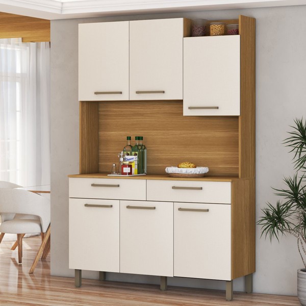 Armário de Cozinha com Balcão Ushuaia 6 Portas 2 Gavetas Freijó/Soft - Panorama Móveis