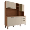 Cozinha Compacta Leviosa 7 Portas 2 Gavetas com Vidro Nogueira/Off White - Panorama Móveis