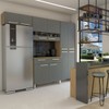 Armário de Cozinha com Balcão Império 10 Portas 2 Gavetas com Vidro Freijó/Gris - Panorama Móveis
