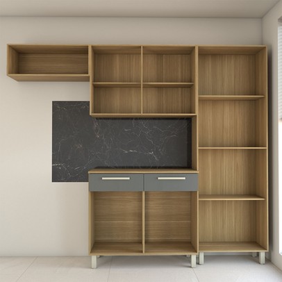 Armário de Cozinha com Balcão Império 10 Portas 2 Gavetas com Vidro Freijó/Gris - Panorama Móveis