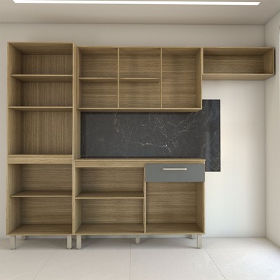 Armário de Cozinha com Balcão Obliviate 12 Portas 1 Gaveta com Vidro Freijó/Gris - Panorama Móveis