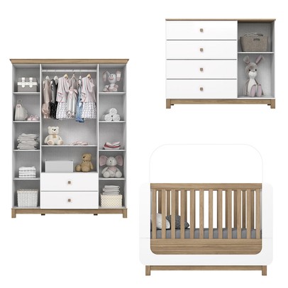 Quarto de Bebê Completo Aconchego 5 Portas 6 Gavetas com Vidro Branco/Jequitibá - Henn