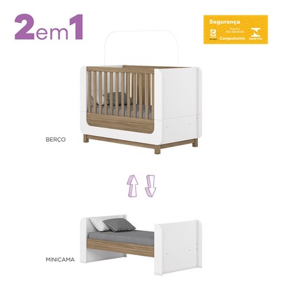Quarto de Bebê Completo Aconchego 5 Portas 6 Gavetas com Vidro Branco/Jequitibá - Henn