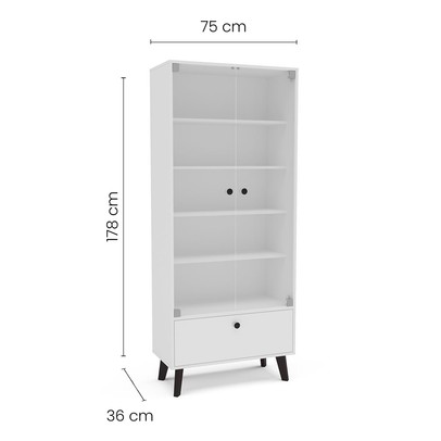 Cristaleira Londres 2 Portas 1 Gaveta com Vidro Branco - Politorno