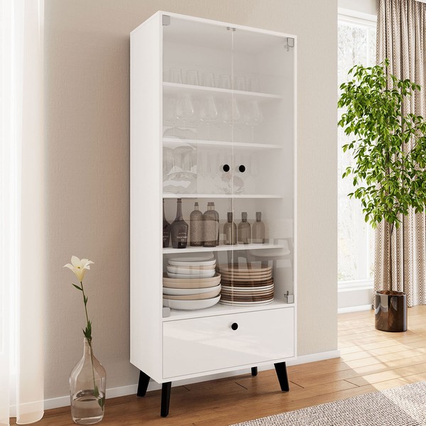 Cristaleira Londres 2 Portas 1 Gaveta com Vidro Branco - Politorno