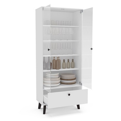 Cristaleira Londres 2 Portas 1 Gaveta com Vidro Branco - Politorno