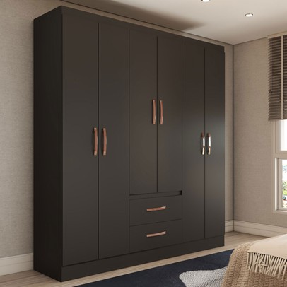 Guarda-Roupa Solteiro Belmont 6 Portas 2 Gavetas Preto - Panorama Móveis