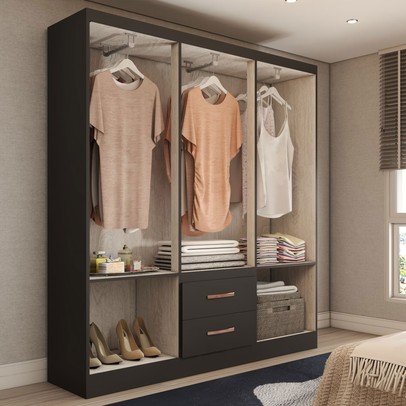 Guarda-Roupa Solteiro Belmont 6 Portas 2 Gavetas Preto - Panorama Móveis