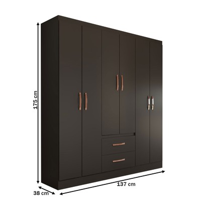 Guarda-Roupa Solteiro Belmont 6 Portas 2 Gavetas Preto - Panorama Móveis